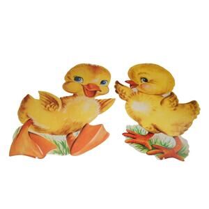 Vintage Dennison Easter Die-Cut Duck Pair Ducklings 16-17" Spring Decor
